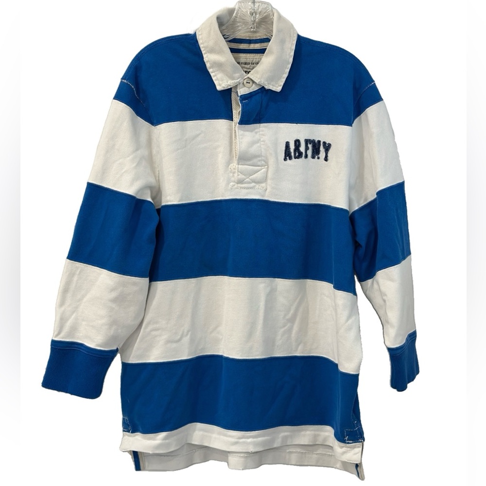 Men's Vintage Abercrombie & Fitch Distressed Long Sleeved Rugby Shirt